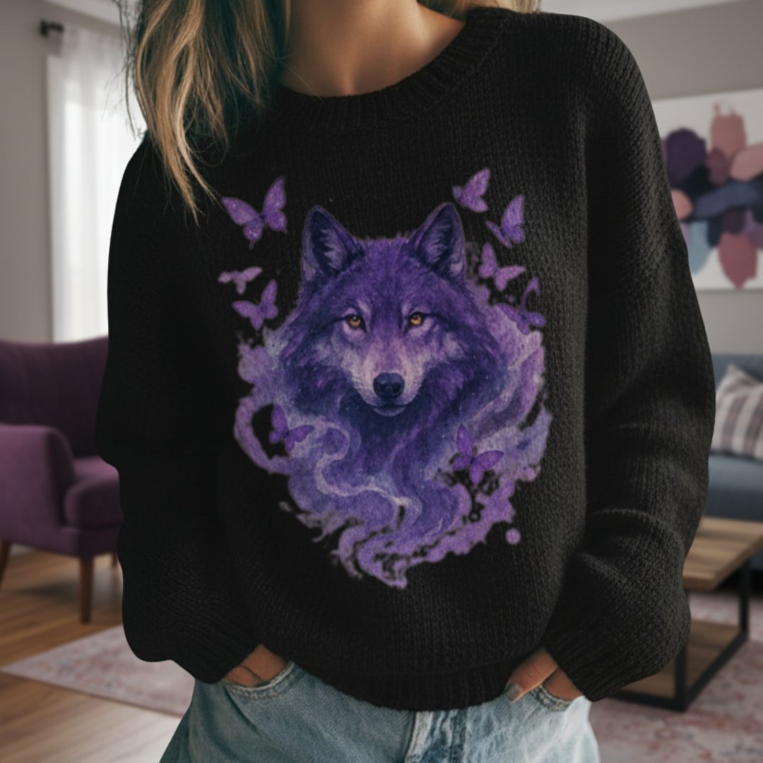 Wolf Butterfly Cozy Knit Sweater