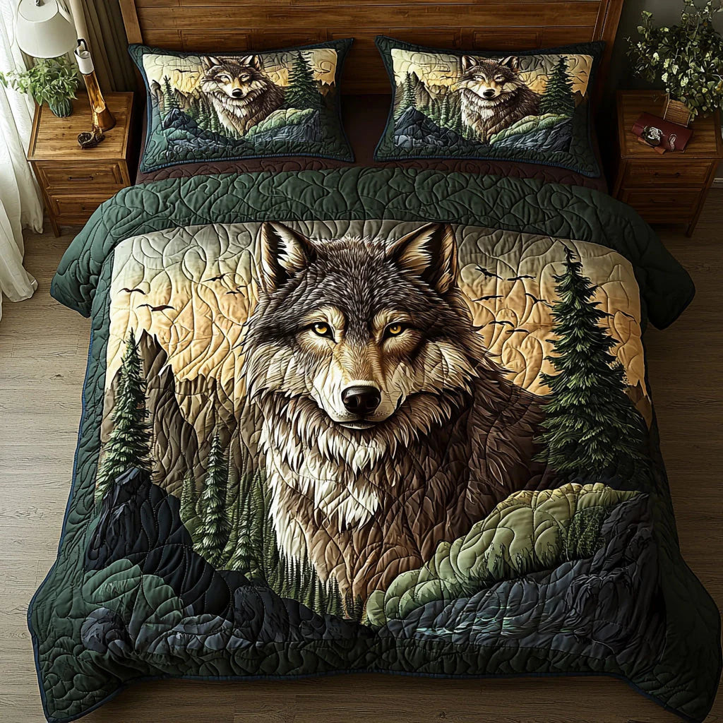 Wolf Mission 3-Piece Quilted Bedding Set