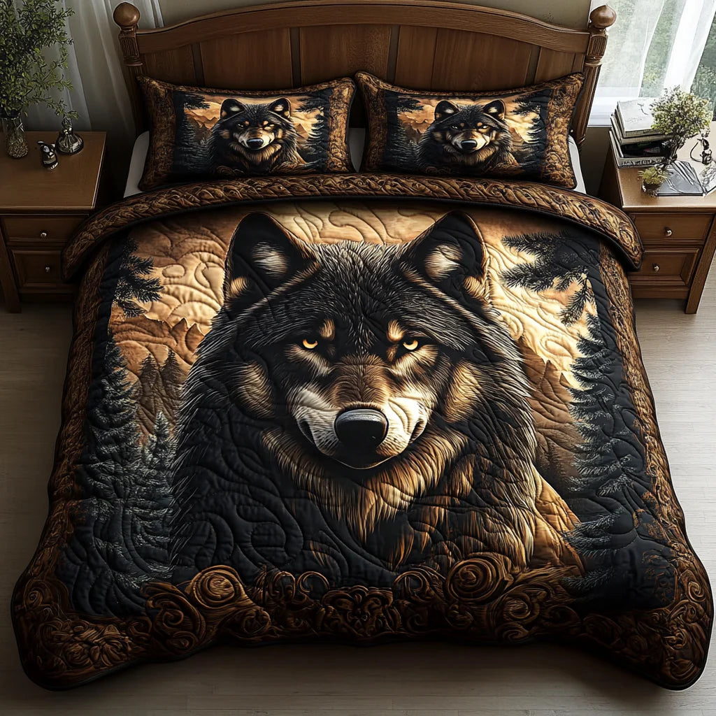 Wolf Mission 3-Piece Quilted Bedding Set