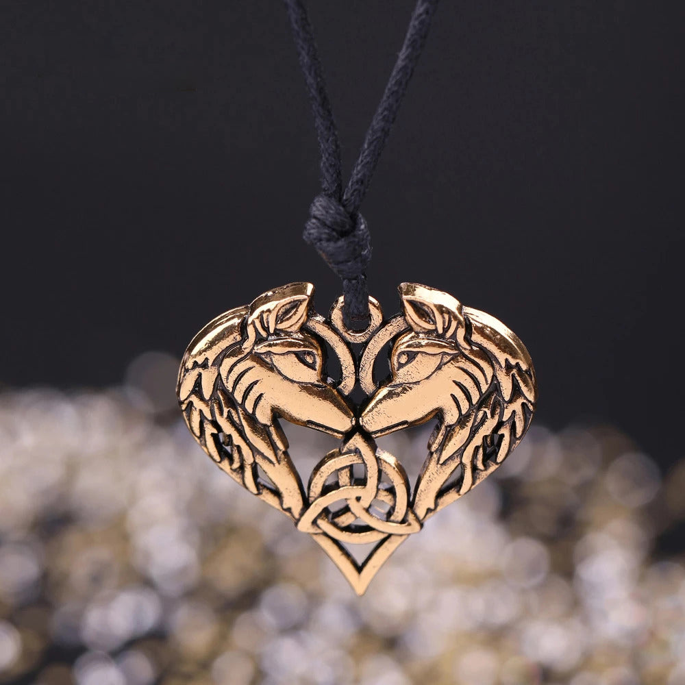 Wolf Couple Heart Necklace
