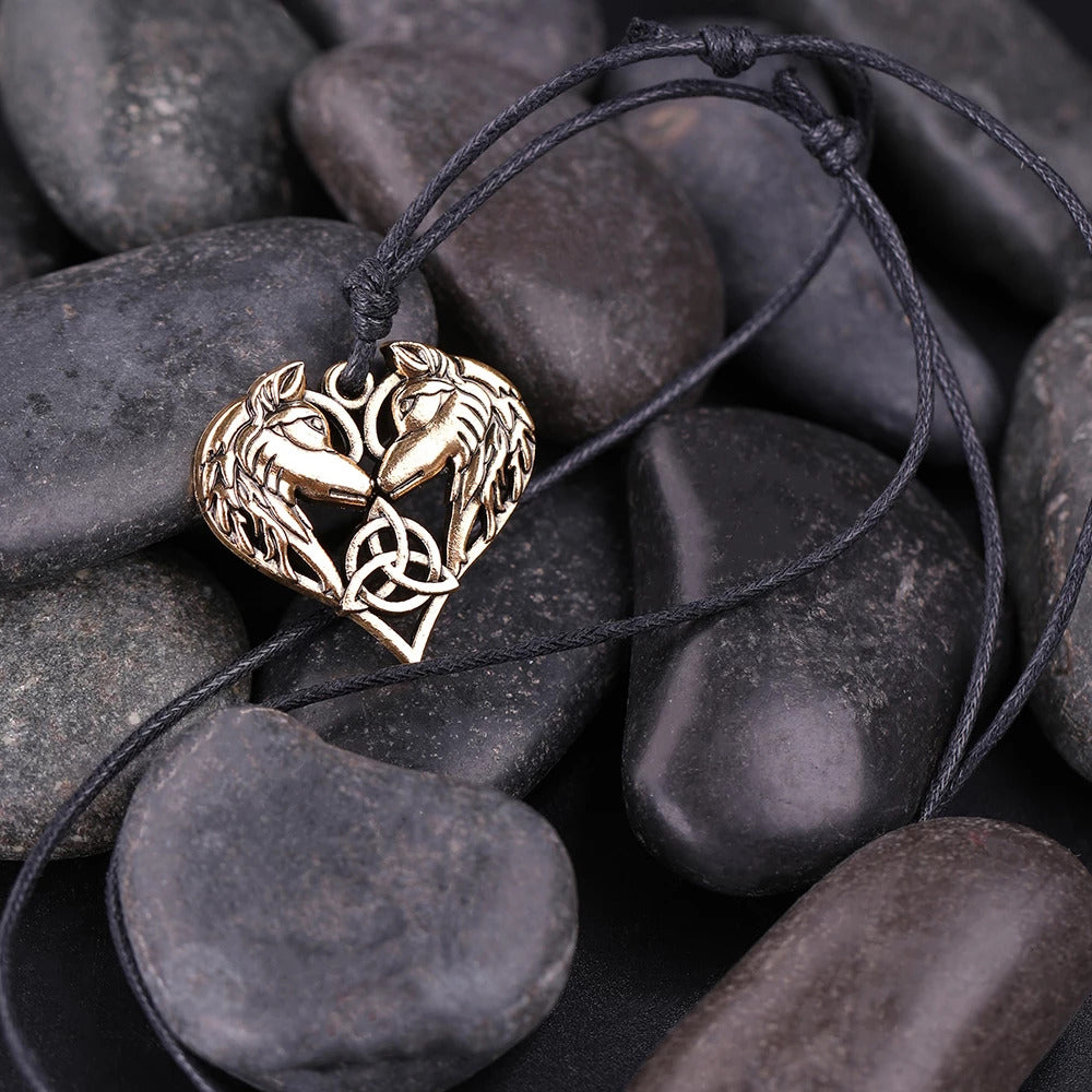 Wolf Couple Heart Necklace