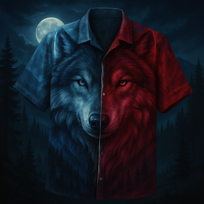 Blue Night & Red Moon Wolf Shirt