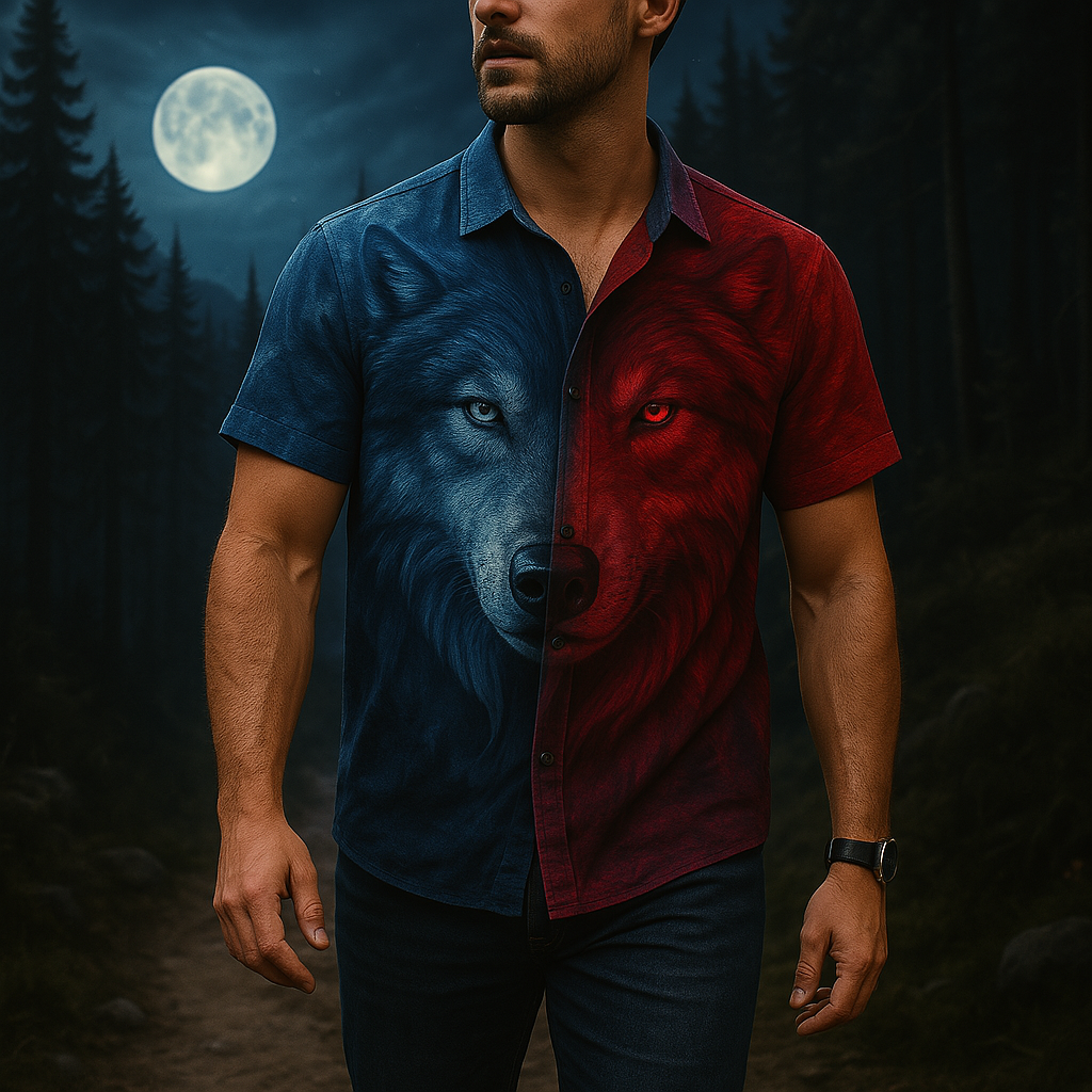 Blue Night & Red Moon Wolf Shirt