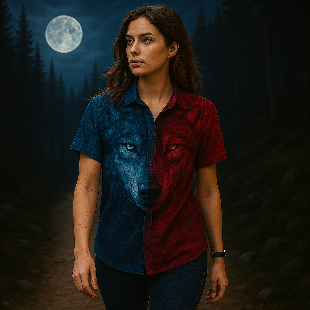 Blue Night & Red Moon Wolf Shirt