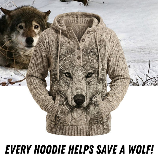 Warm Cozy Knit Wolf Hoodie