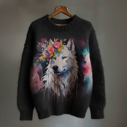 Floral Wolf Pullover Sweater