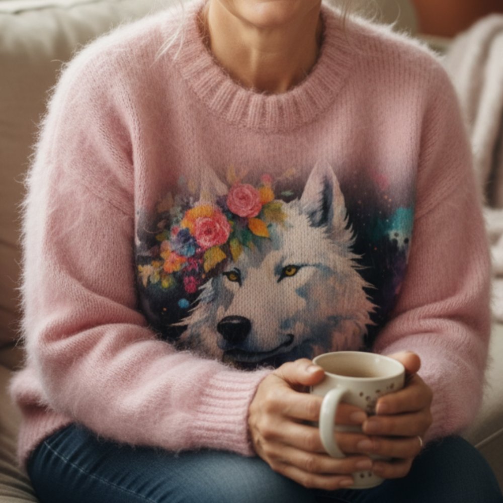 Floral Wolf Pullover Sweater