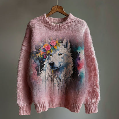 Floral Wolf Pullover Sweater