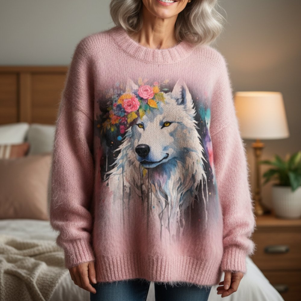 Floral Wolf Pullover Sweater