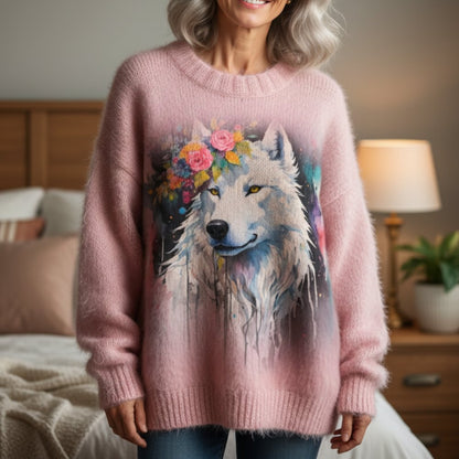 Floral Wolf Pullover Sweater