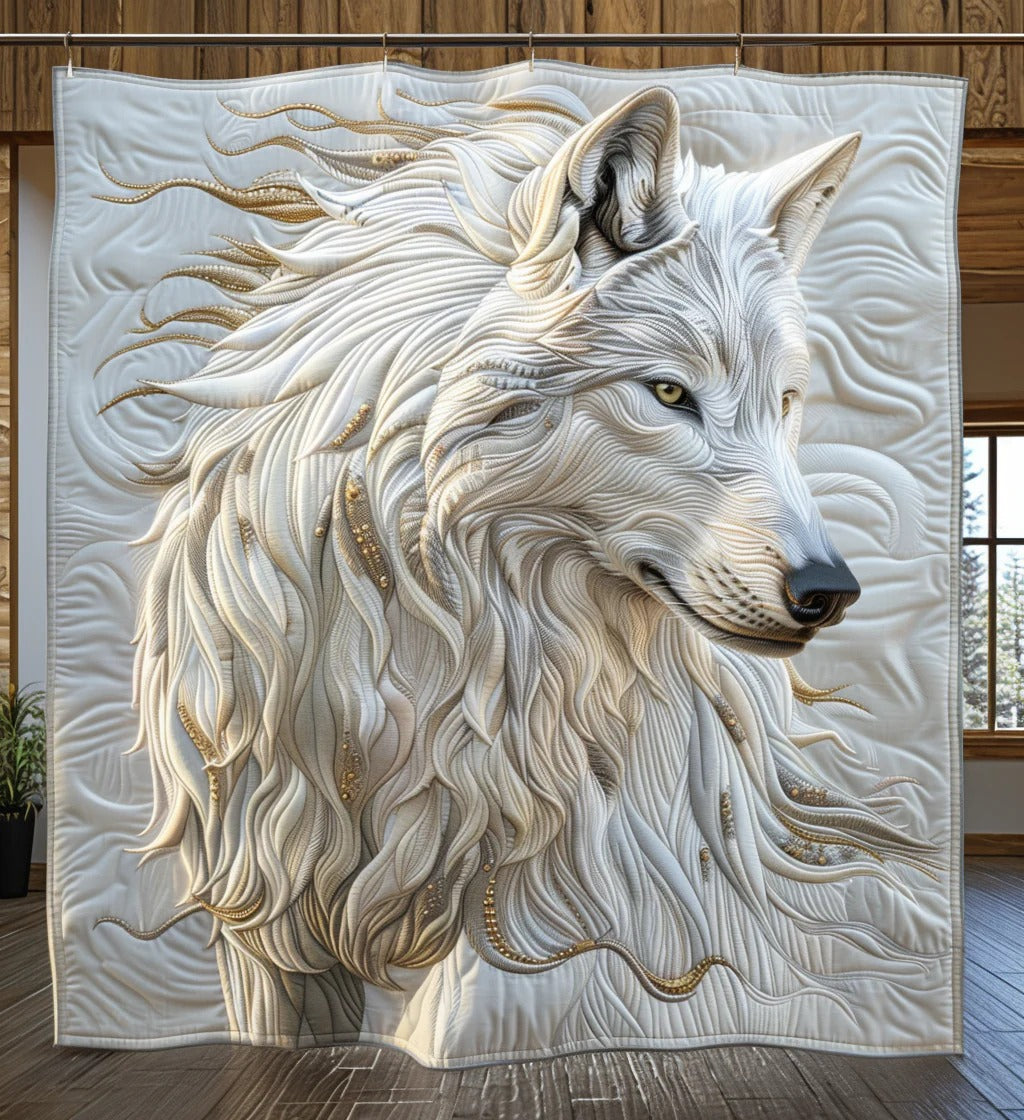 White Wolf Quilted Blanket
