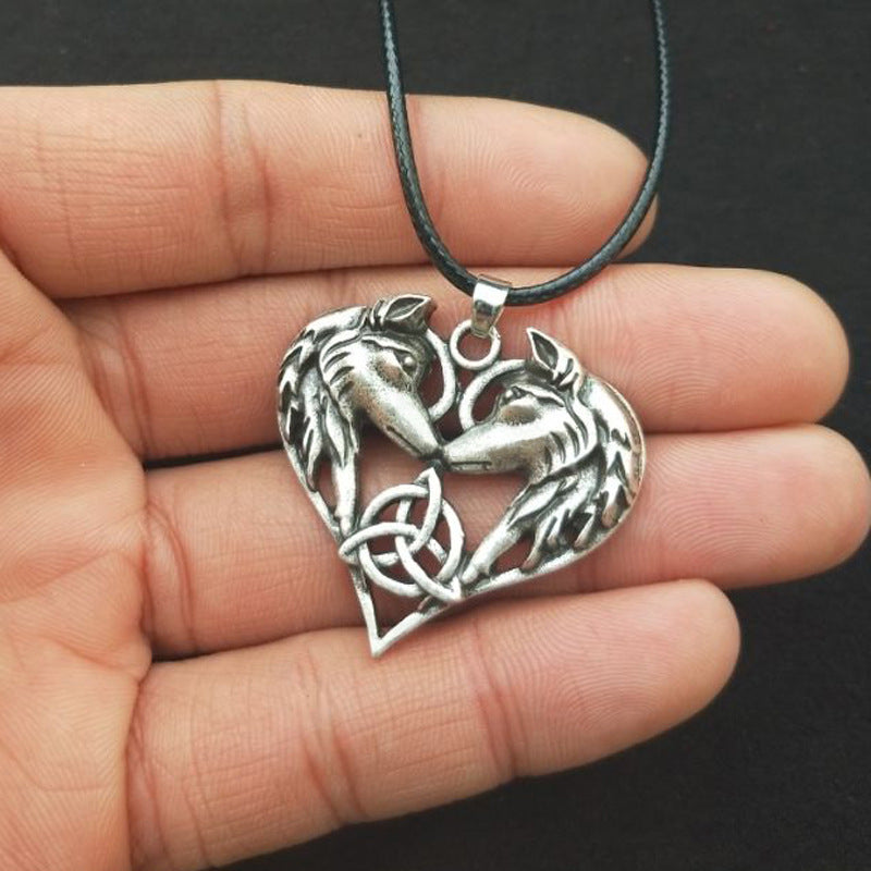 Wolf Couple Heart Necklace