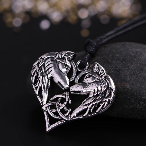 Wolf Couple Heart Necklace